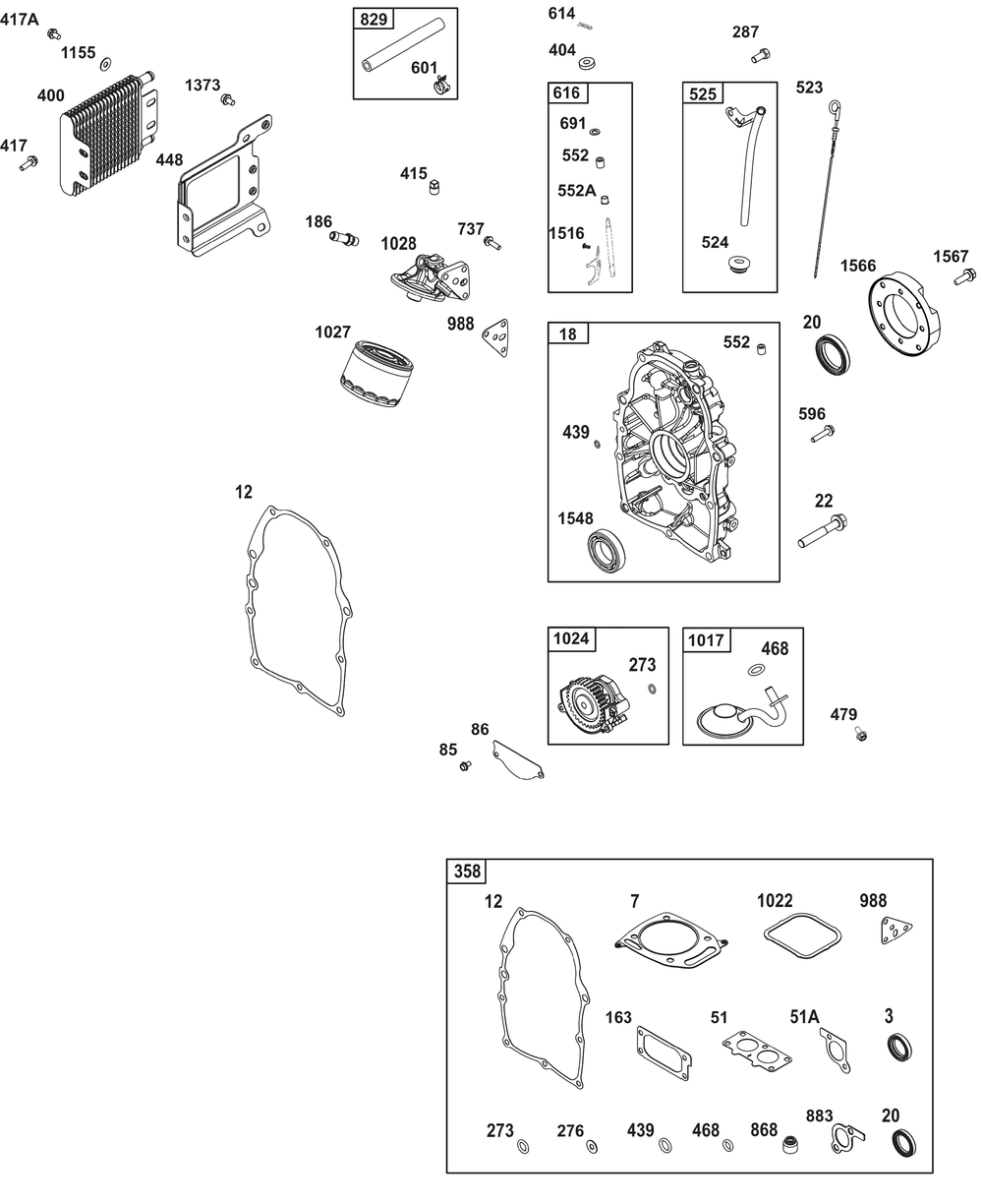 Crankcase Cover/Sump And Lubrication Group Diagram and Parts List for 386447-3331-G1 200000 - 399999 Briggs and Stratton Engine